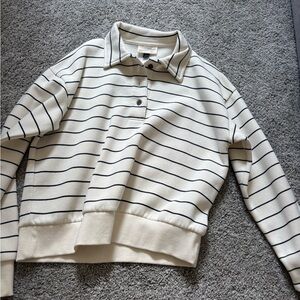 Universal Thread Cream Polo Sweatshirt with Black Stripes